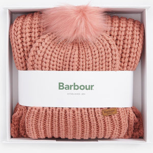 Barbour Beanie and scarf Gift Set Saltburn in Pink Rust LGS0023PI35