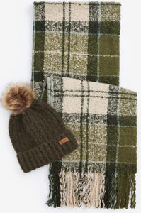 Barbour Saltburn Beanie Hat and Tartan Scarf Gift set in Ancient Loden LGS0077GN71 Boxed