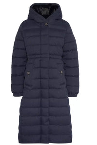 Barbour Clarence Puffer Ladies long coat in Navy LQU1773NY95 longer