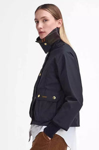 Ladies CROPPED NEW Beadnell Wax Jacket in Black LWX1403BK71 side