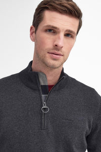 Barbour Sweater Cotton Half Zip in Charcoal MKN1074CH91 neck