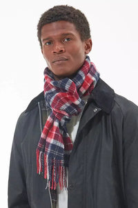 Barbour Scarf Tartan Lambswool scarf in NEW Cranberry Tartan USC0001RE75 knotted