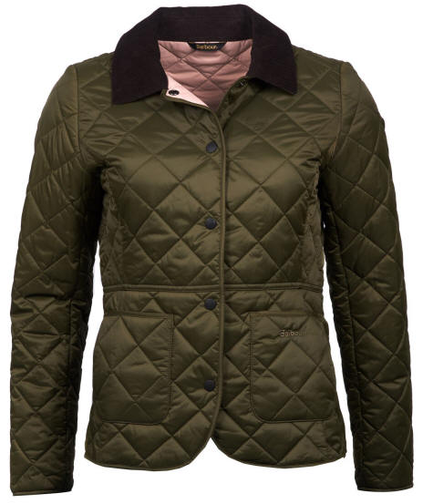 Barbour Deveron Quilted Jacket - Olive/Pale Pink LQU1012OL51 – Smyths ...