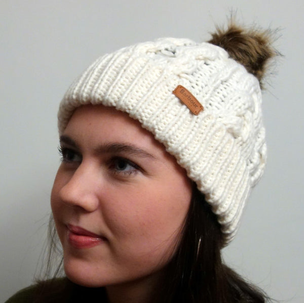 Barbour Beanie Hat Penshaw Cable Knit in White Cloud