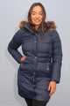 Barbour Quilted Jacket-Caldbeck-Navy- With Fur Hood-LQU1080NY71 closed