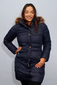 Barbour Quilted Jacket-Caldbeck-Navy- With Fur Hood-LQU1080NY71 pocket