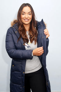 Barbour Quilted Jacket-Caldbeck-Navy- With Fur Hood-LQU1080NY71 warm